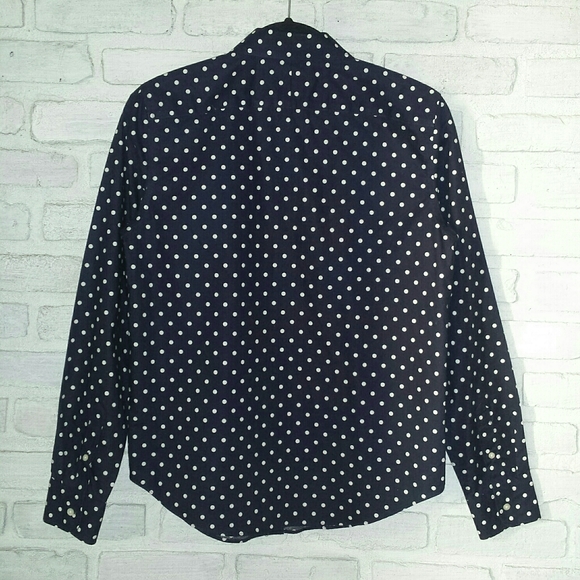 Lauren Ralph Lauren Navy Blue Polkadot Non Iron Button Down Shirt S - Picture 2 of 13